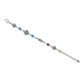 Brighton silver-plated bracelet with scrollwork stations and blue, teal, pink, and green crystals on a white background
