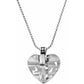 Brighton pendant necklace with silver-plated heart featuring cutout scroll details and cross overlay on a white background