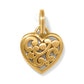 Brighton heart charm with gold-plated finish featuring openwork scroll and dot design with split ring on a white background