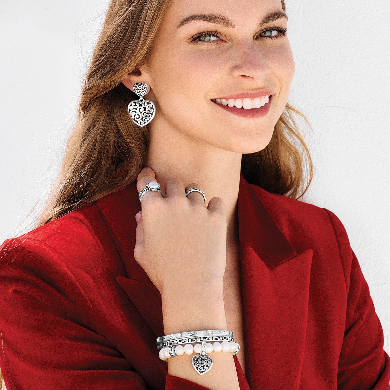 Contempo Heart Double Post Drop Earrings silver 8