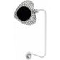 Brighton heart-shaped purse hook with black center medallion and silver-tone hearts pattern on a white background