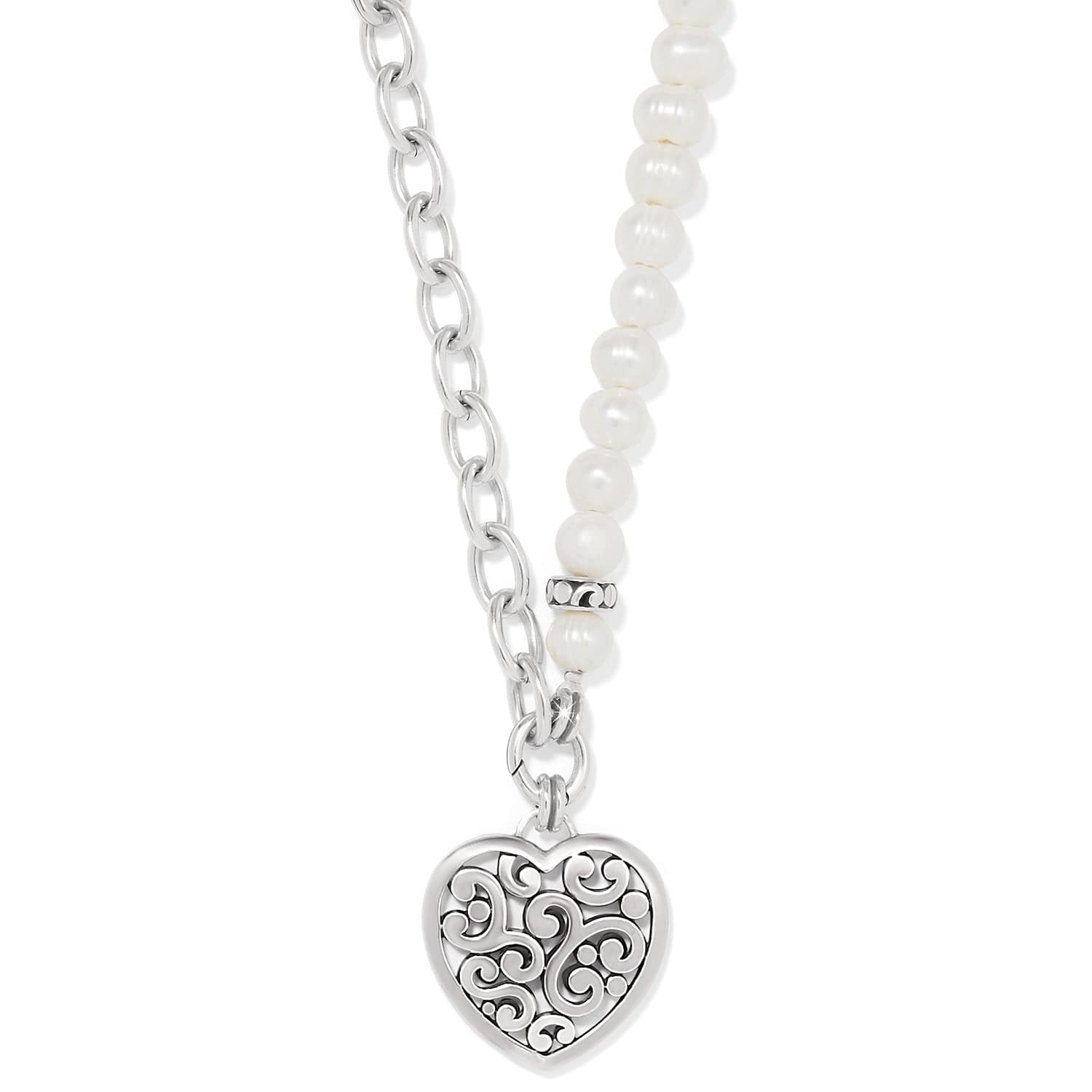 Contempo Heart Pearl Charm Necklace silver-pearl 1