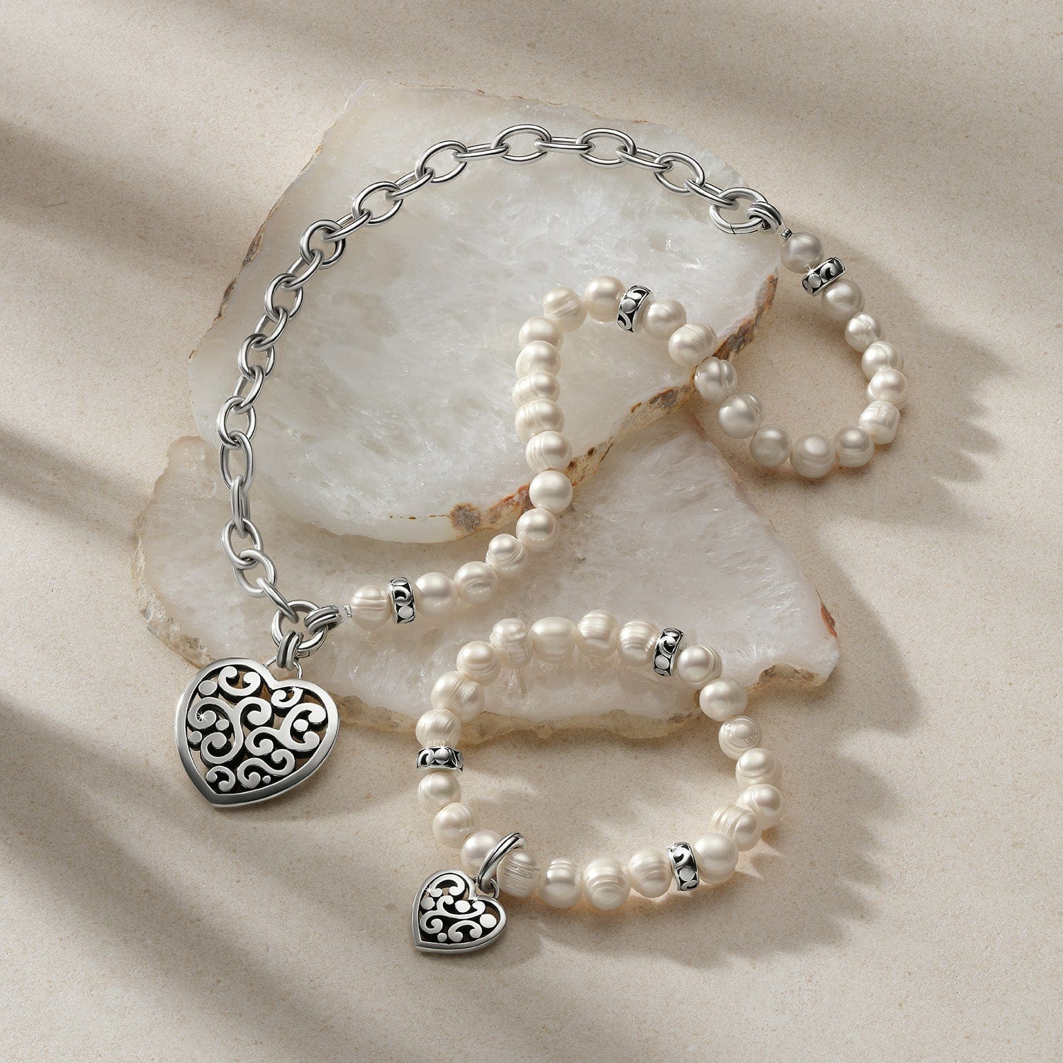Contempo Heart Pearl Charm Necklace silver-pearl 4