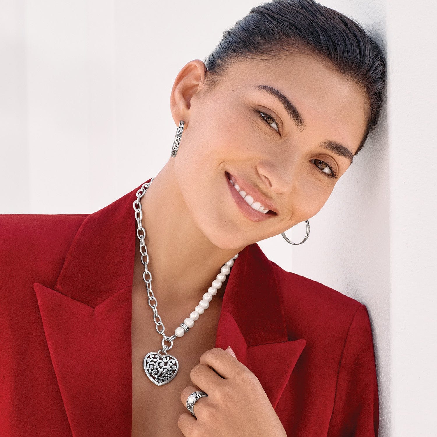 Contempo Heart Pearl Charm Necklace silver-pearl 5
