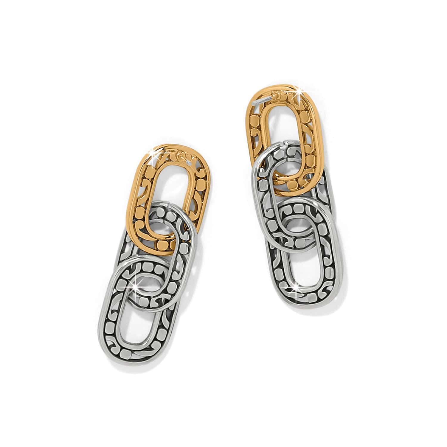 Contempo Linx Duo Post Drop Earrings silver-gold 2