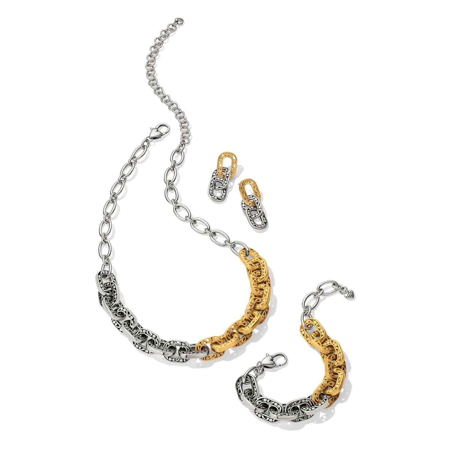 Contempo Linx Duo Post Drop Earrings silver-gold 3