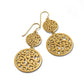 Brighton drop earrings with two graduated gold-tone discs featuring openwork scroll filigree pattern on a white background