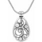Brighton pendant necklace with silver-plated teardrop featuring swirl and circle openwork design on a white background