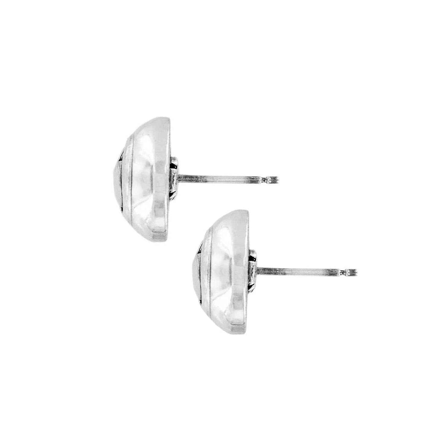 Brighton stud earrings shown from the side with domed silver-tone finish and post backs on a white background