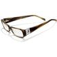 Brighton eyeglasses with brown horn-patterned frames and silver-tone scrollwork temple accents on a white background
