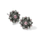 Brighton stud earrings with silver-plated floral design and pink crystal accents on a white background