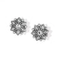 Brighton stud earrings with silver-plated floral design and crystal accents around a central crystal on a white background
