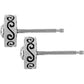 Brighton stud earrings with silver-plated scroll design and crystal accents on a white background