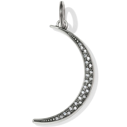 Brighton crescent moon charm pendant with silver-plated finish and pave crystal accents on a white background