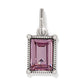 Brighton charm with rectangular pink crystal in silver-plated rope-edge frame and bail loop on a white background