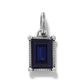 Brighton pendant charm with rectangular blue crystal in silver-plated rope-textured frame and bail on a white background