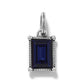 Brighton pendant charm with rectangular blue crystal in silver-plated rope-textured frame and bail on a white background