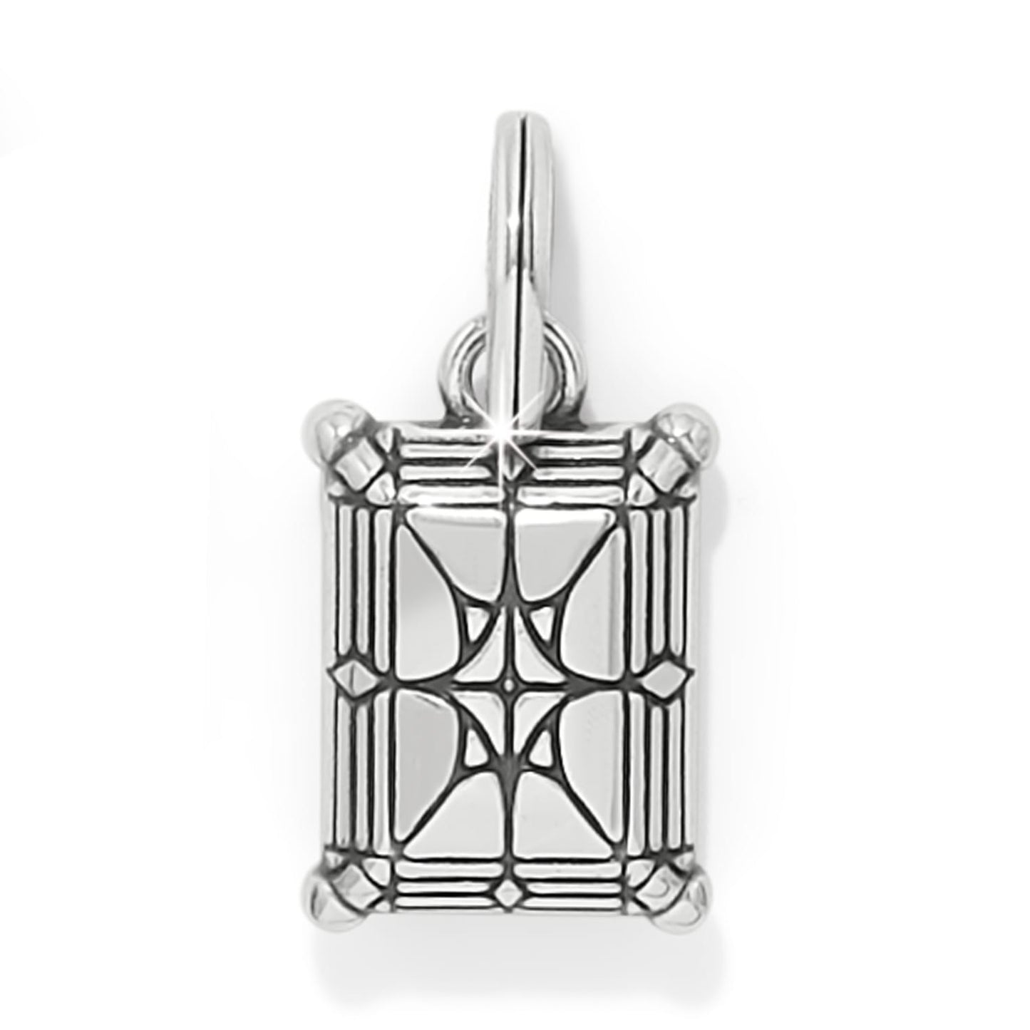 Brighton silver-plated pendant charm with rectangular faceted crystal in pronged setting on a white background