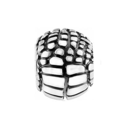 Brighton silver-plated charm bead with textured pebble and ridged pattern design on a white background