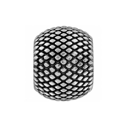 Brighton silver-plated bead charm with textured diamond lattice pattern in a barrel shape on a white background