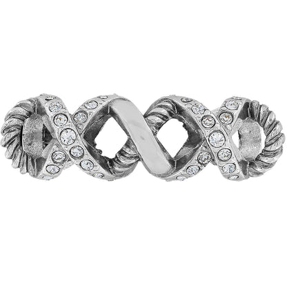 Brighton silver-plated band ring with twisted rope details and crystal-set crossover X motifs on a white background