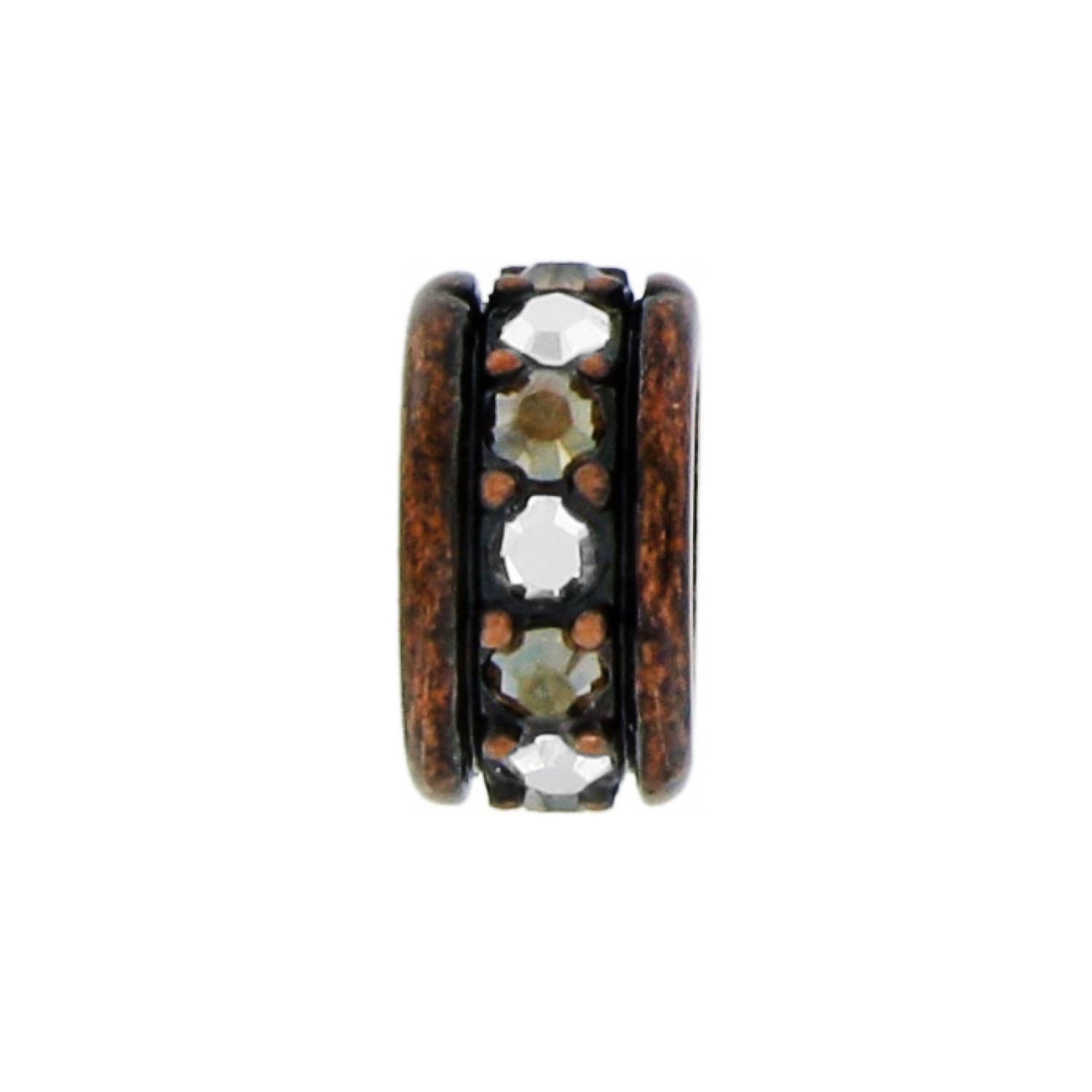 Brighton spacer charm with copper-tone finish and row of clear crystal accents around the center on a white background