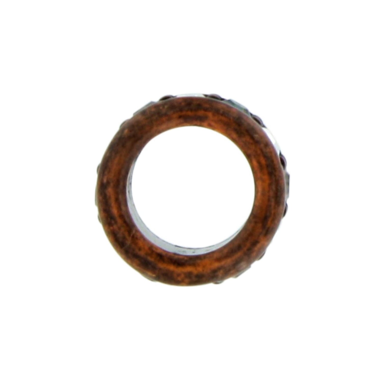 Brighton ring shown from the side with weathered copper-tone finish and silver-tone interior band on a white background