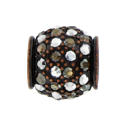 Brighton bead charm with clear and smoky crystals set in copper-tone metal with beaded detailing on a white background