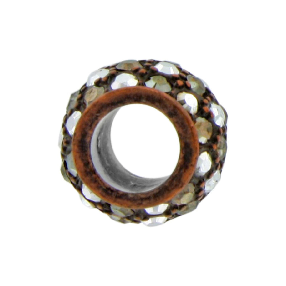 Brighton spacer bead charm with pave crystal accents and copper-tone grommet threading hole on a white background