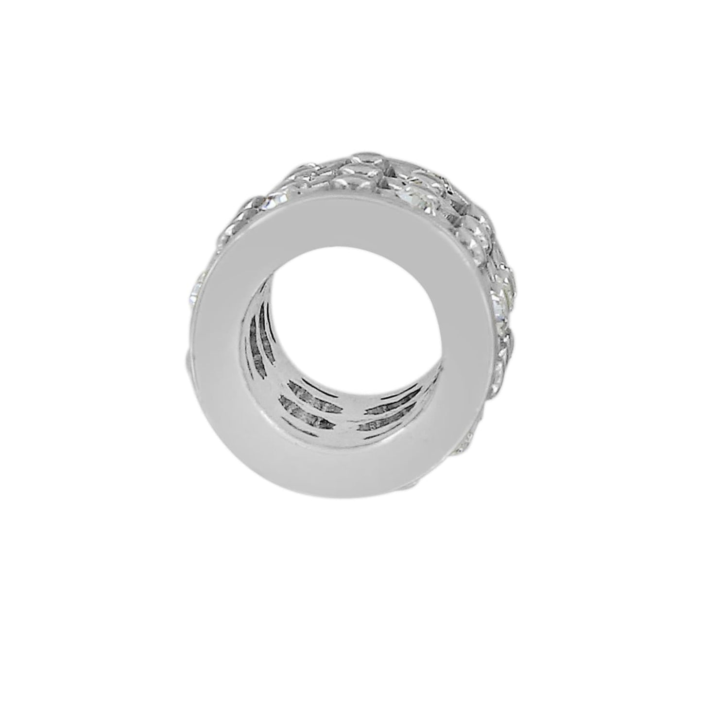Brighton spacer bead shown from the side with silver-plated finish and crystal pavé accents on a white background