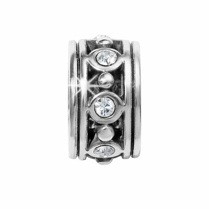 Brighton silver-plated charm bead with crystal accents and beaded detailing along a ridged band on a white background