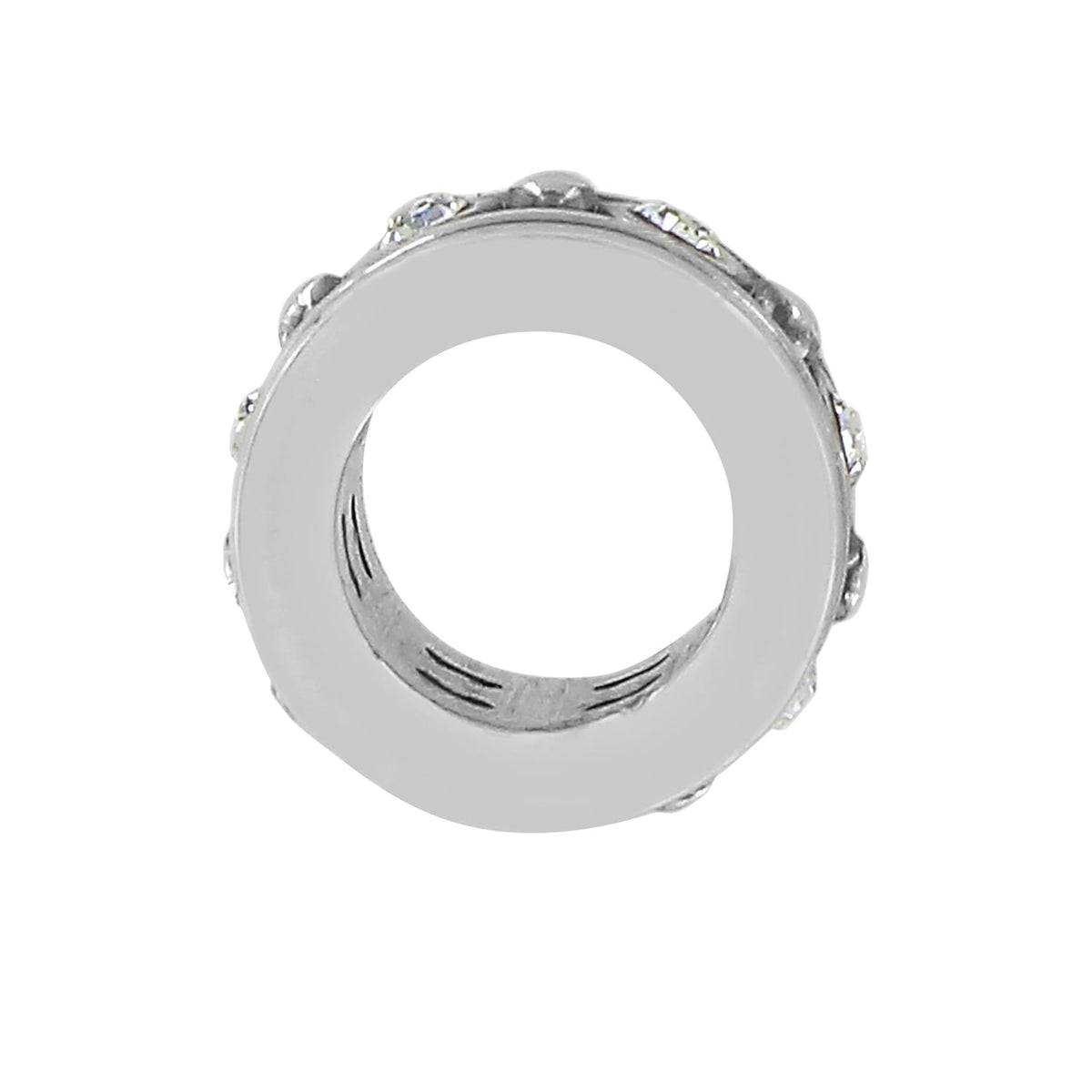 Brighton spacer charm shown from the side with silver-plated finish and crystal accents on a white background