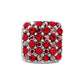 Brighton square charm with red and pink pavé crystals set in silver-plated finish on a white background