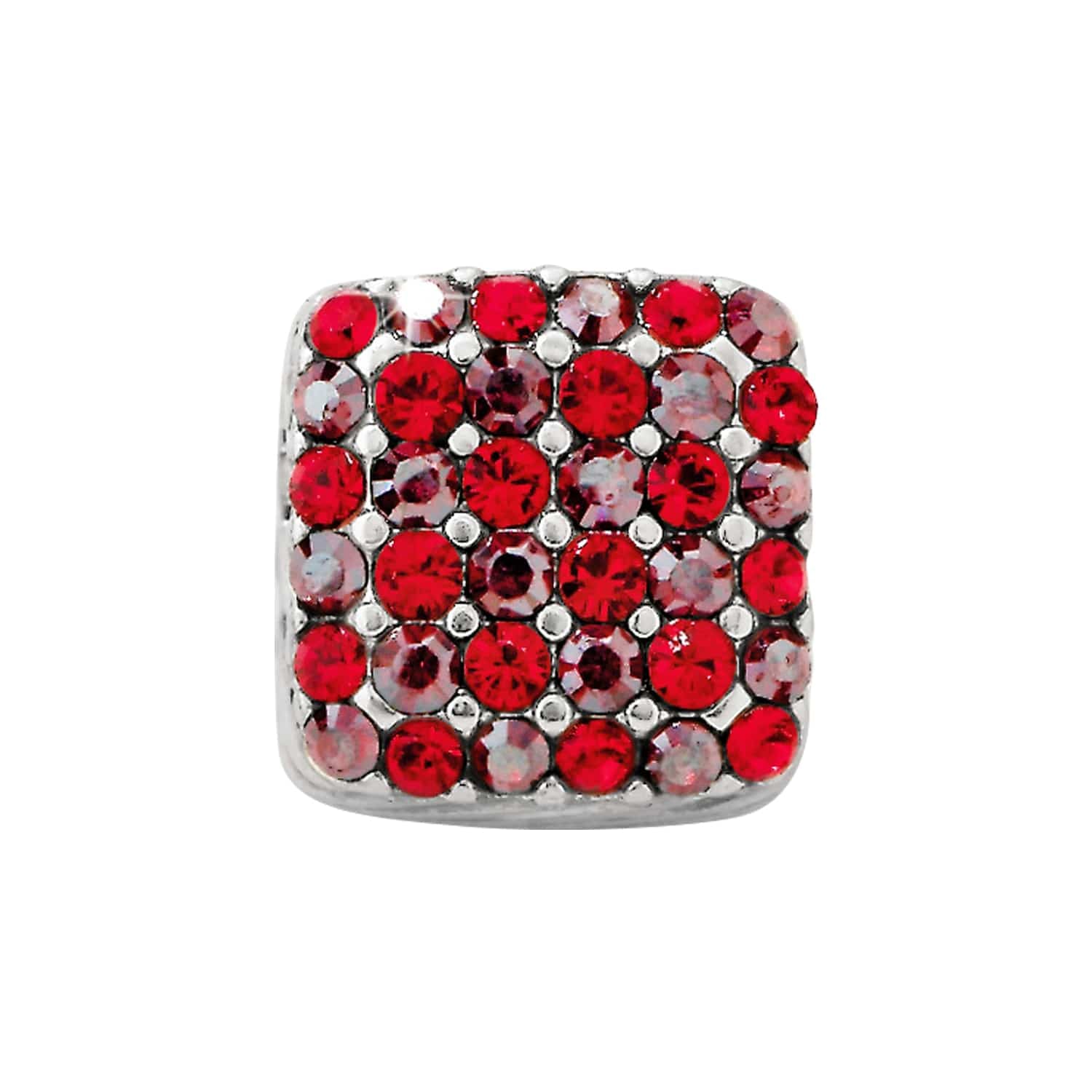 Brighton square charm with red and pink pavé crystals set in silver-plated finish on a white background