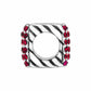 Brighton silver-plated square charm bead with twisted rope pattern and red crystal accents on a white background