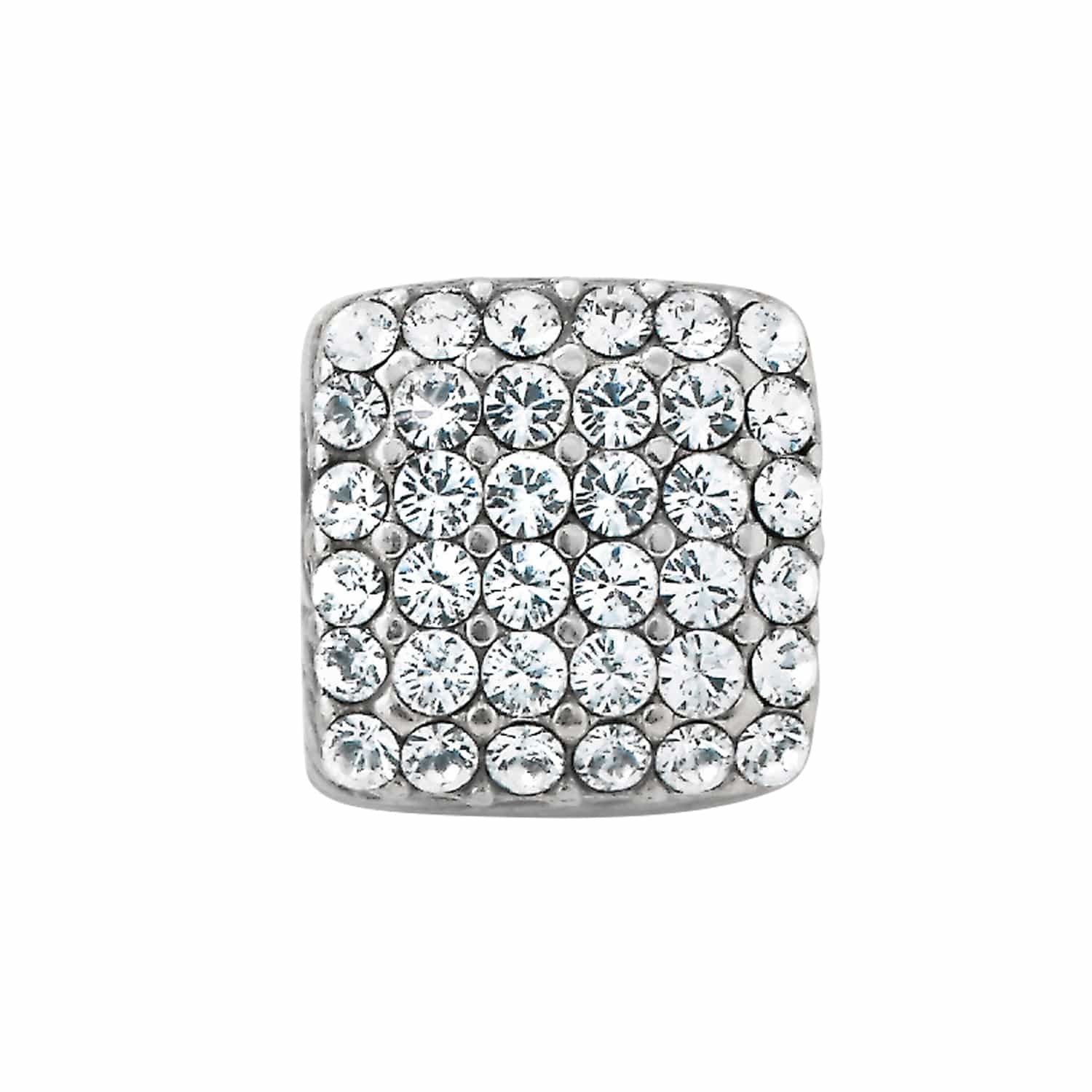 Brighton square bead with pavé crystals and silver-plated finish on a white background