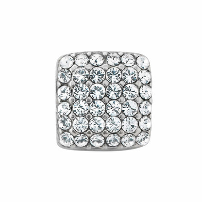 Brighton square bead with pavé crystals and silver-plated finish on a white background