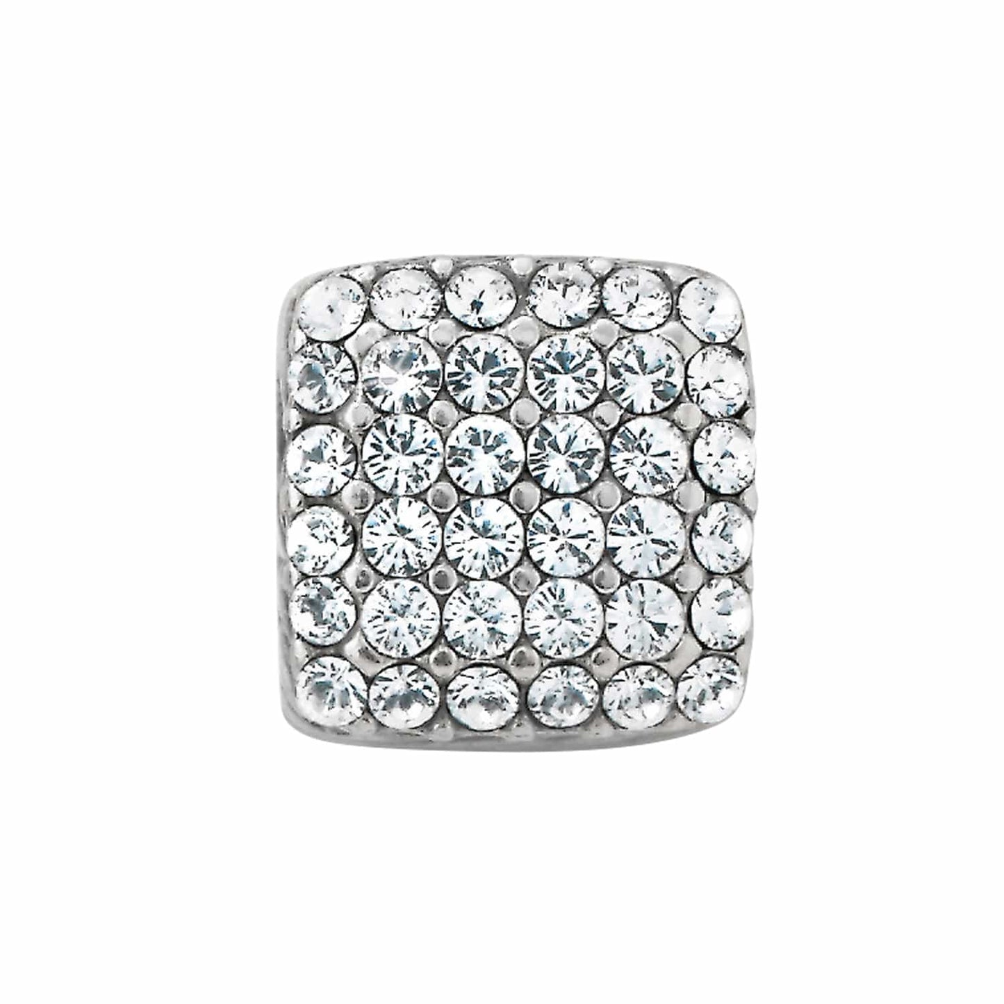 Brighton square bead with pavé crystals and silver-plated finish on a white background