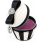 Brighton cupcake-shaped trinket case shown open with black bow, crystal accent, pink lining, and zipper closure on a white background