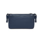 Brighton navy blue pebbled leather handbag shown from the back with braided strap accents on a white background