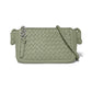 Brighton crossbody handbag in sage green woven leather with silver-tone chain detail and braided strap on a white background