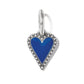 Brighton heart charm with blue enamel center and silver-plated beaded border with split ring on a white background
