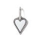 Brighton heart charm with white enamel center and silver-plated beaded border with split ring on a white background