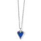 Brighton pendant necklace with blue enamel heart, silver-plated beaded border, and rolo chain on a white background