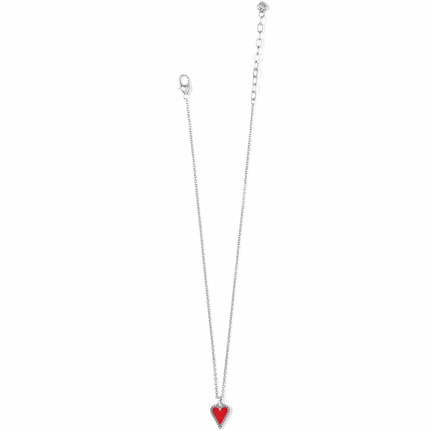Brighton pendant necklace with red enamel heart and silver-plated chain with lobster clasp on a white background