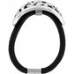 Brighton hair tie with silver-plated openwork scrollwork ornament and black elastic band on a white background