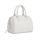 Brighton handbag in white leather with embossed LOVE lettering, hearts, and dual top handles on a white background