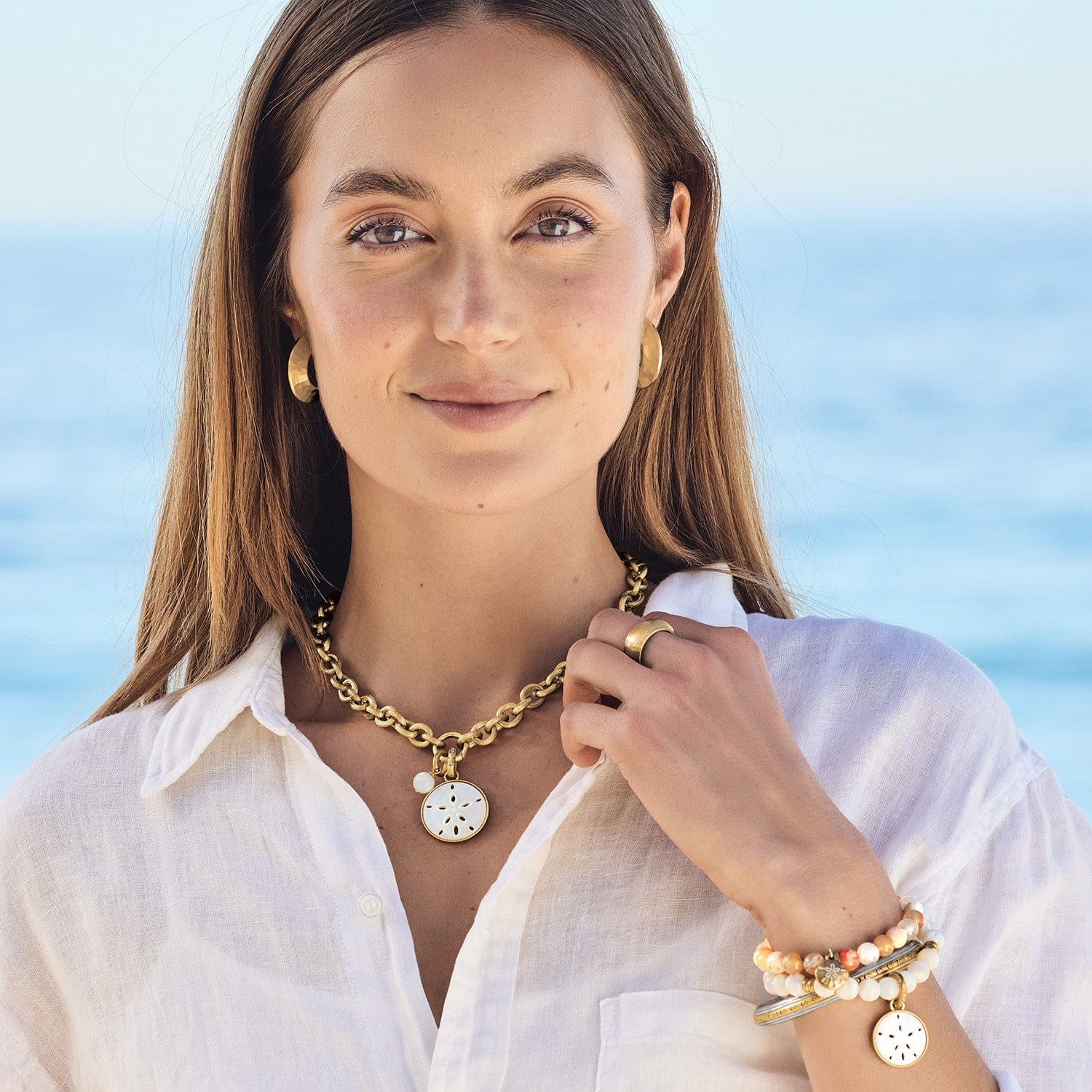 Del Mar Charm Necklace gold-pearl 6