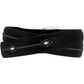 Brighton black leather belt with white contrast stitching and silver-tone diamond stud accents on a white background