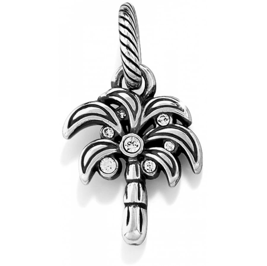 Brighton palm tree charm with silver-plated finish and crystal accents on the fronds on a white background